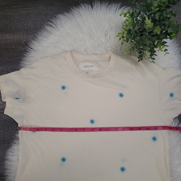 The Great's Boxy Crew in Cream with blue Wishweed Embroidery size 0 - Picture 8 of 12